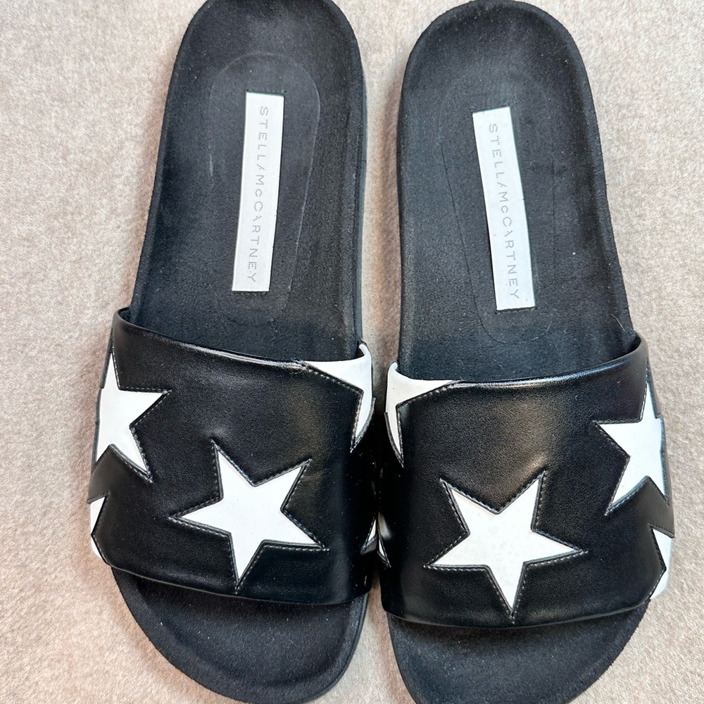 Stella McCartney Black Slides with White Stars